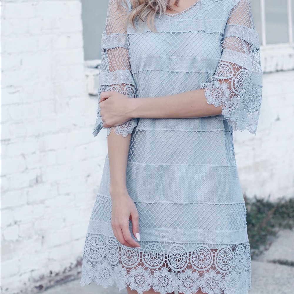 Silver blue crochet dress